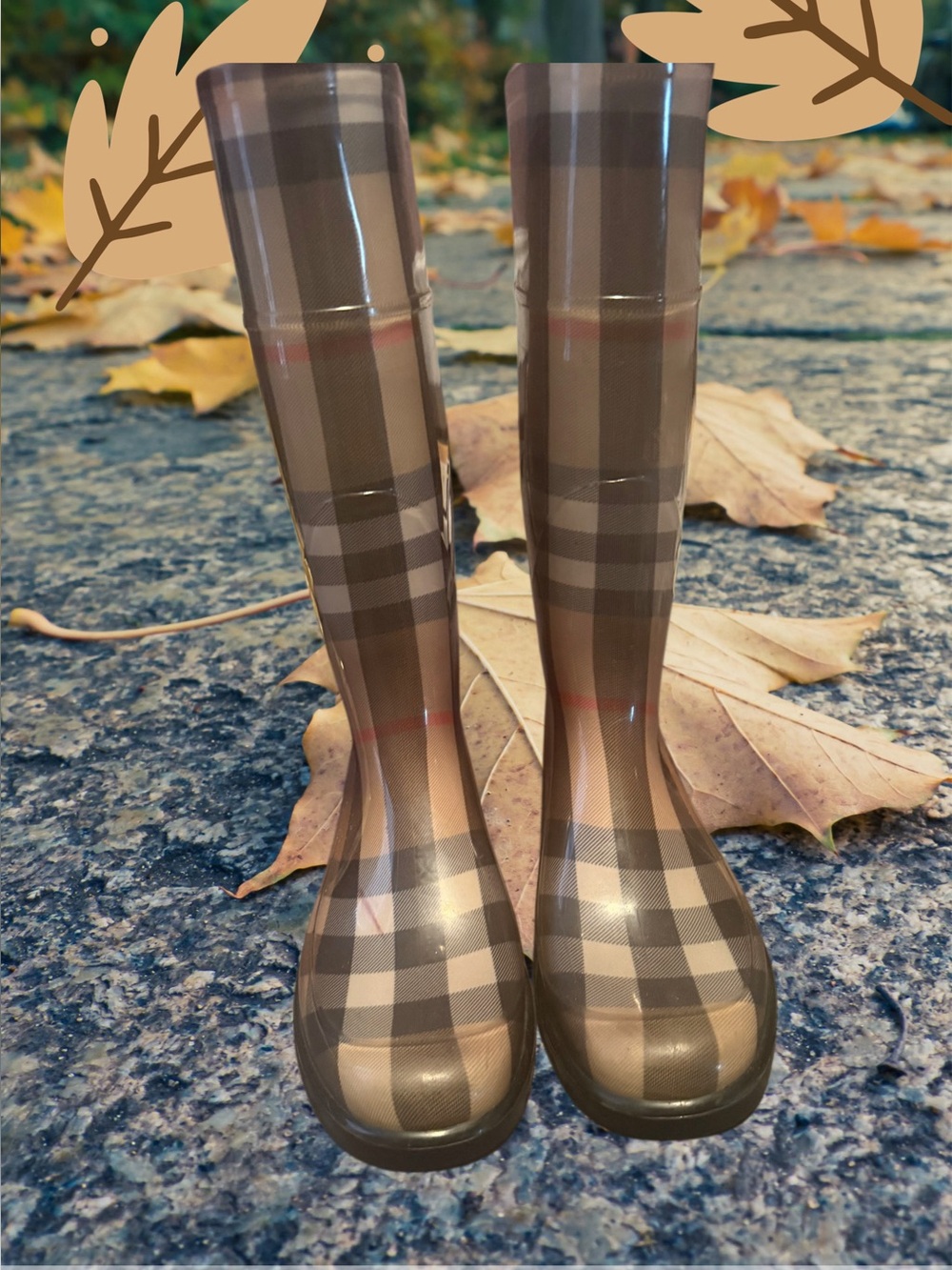 Burberry Haymarket Check Pattern Rubber Rain Boots Plaid Rain Boots US 9